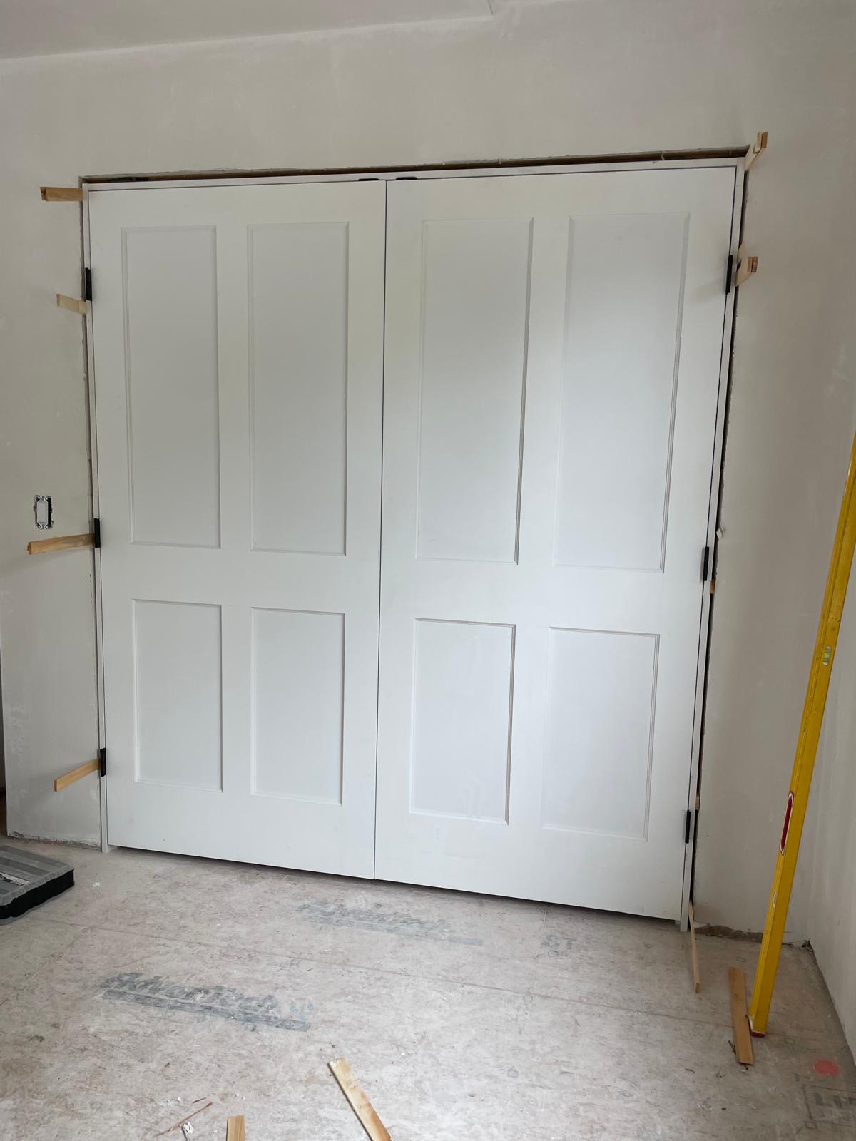 Before and after image of closet door installation by Victor's Finish Work